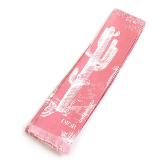 Auth Dior x Cactus Jack Scarf Pink/White Silk -